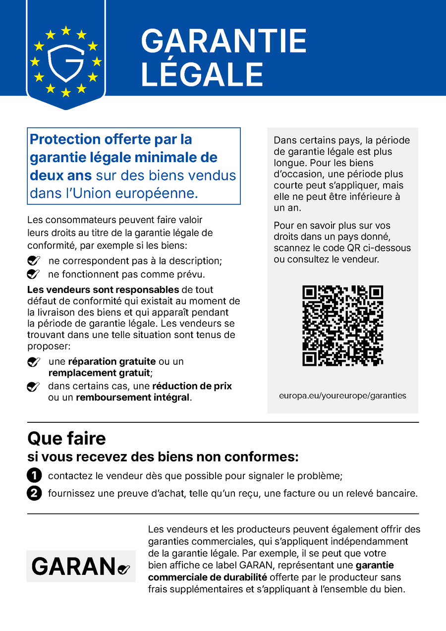Avis de l'UE : vos droits au titre de la garantie légale
